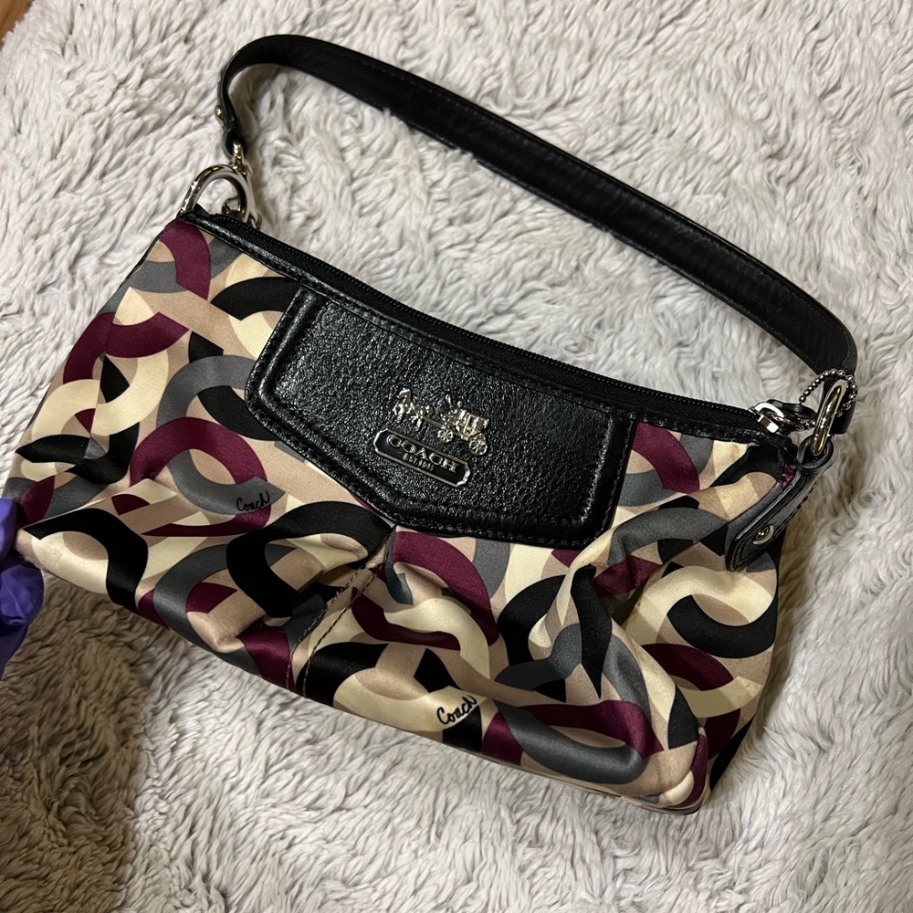 Coach Black and Cream Shoulder Bag with Abstract Pattern